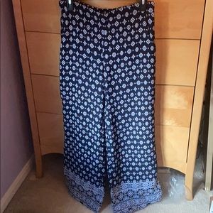 Navy and white patterned palazzo pants